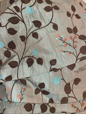 4 Floral Silk Dupioni-look Valance Panels - Aqua